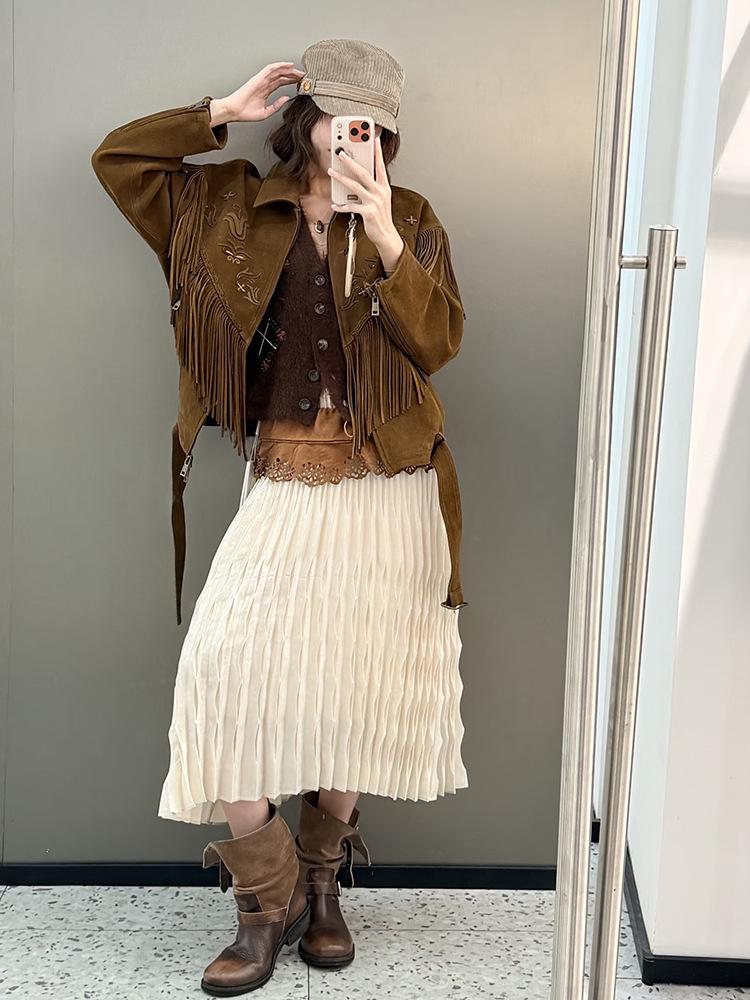 Si Yuan Elegant Pleated Skirt - 2026 Lightweight Luxury Long Design L светло-бежевый