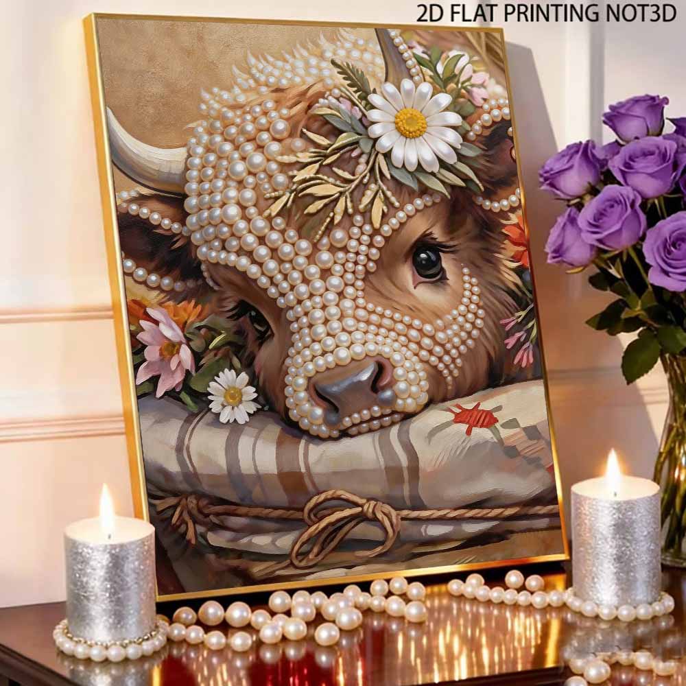 Frameless Cute Calf Pearl Painting Kit 30x40cm Floral DIY Pearl Art Elegant Gem Art for Home Wall Decoration Perfect for Living Room & Bedroom