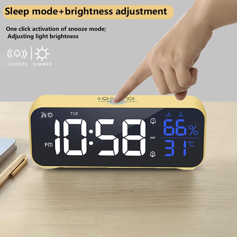 Music LED Digital Alarm Clock Voice Control Temperature Humidity Display Desktop Clocks Home Table Decoration Built-in 1200mAh