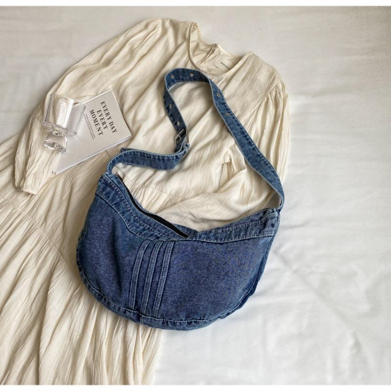 College Student Shoulder Bag Japanese Harajuku Denim Bag Girls Korean Versatile Crossbody Bag Women Shoulder Dumpling Bag