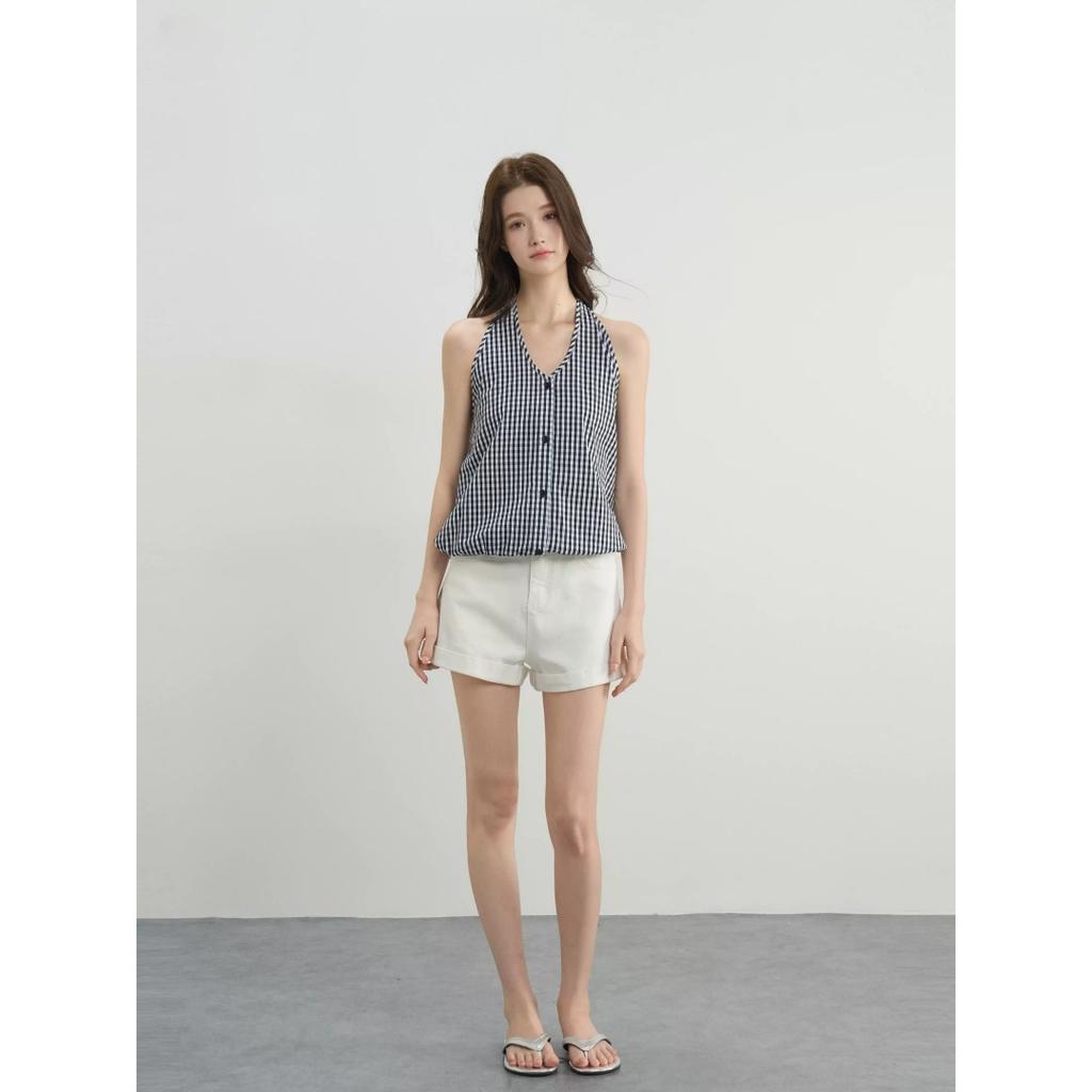 Niche design plaid neck sling vest women's summer new loose and thin versatile sleeveless tops and clothes
