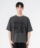 MOZMOZ Happy Cat Oversized Pigment Short Sleeve T-Shirt Charcoal