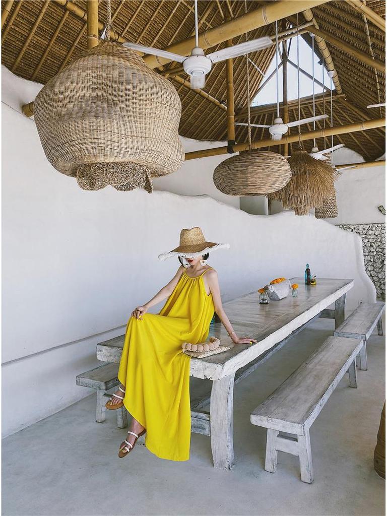 Summer Seaside Backless Spaghetti Strap Dress - Women's Gentle Yellow A-Line Long Skirt