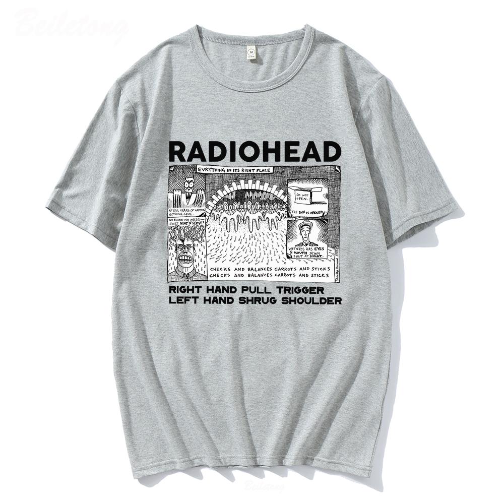 Koszulka Radiohead Męska Zabawne Nadruki Retro Luźne Oddychające Top 100% Bawełna Unisex Koszulki Zespół Rocka Indie Muzyczne Koszulki Męskie Top