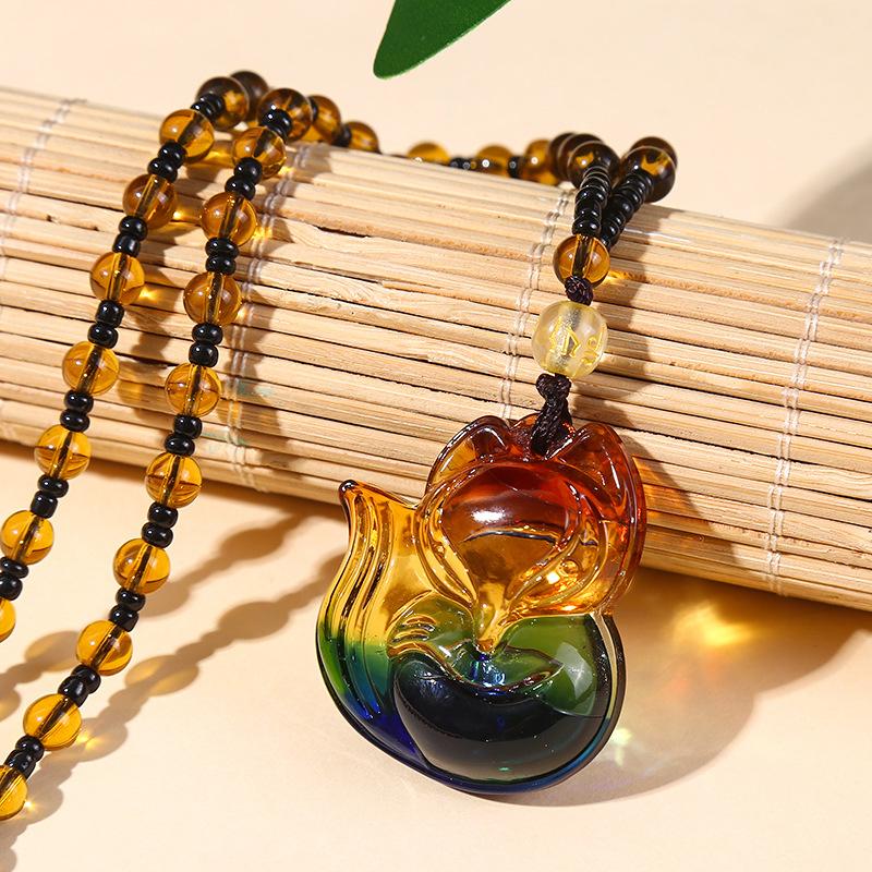 Imitation Glass Pendant Chinese Style Versatile Necklace Crystal Sweater Chain
