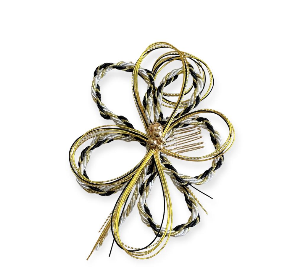 Mizuhiki Hair Ornament, Black and Gold, Mizuhiki Kumihimo, Japanese Style, Coming-of-Age Ceremony, Graduation Ceremony, Wedding, Headpiece, Hakama,