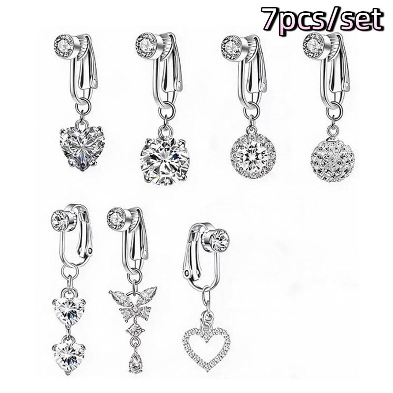Ohne Piercing Hängendes Bauchnabelring-Set 6 Stück Süße Schmetterling Herz Blume Bauchnabelringe für Mädchen Party Körperschmuck
