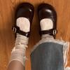 French red round head shallow mouth inner height-increasing single shoes women's 2025 new summer retro versatile soft-soled Mary Jane shoes