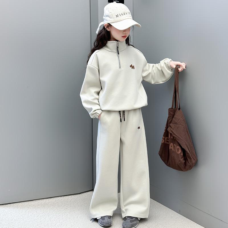 

Комплект толстовки и брюк широкого кроя для девочек, весна/осень 2025, для учениц средней школы - Зимний стиль, модный повседневный костюм-двойка 150 cm