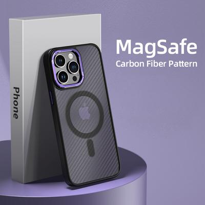 Luxury Carbon Fiber Matte Phone Case For Iphone 14 13 12 11pro Max Magnetic Magsafe Wireless Charging Metal Silicone Hard Cover