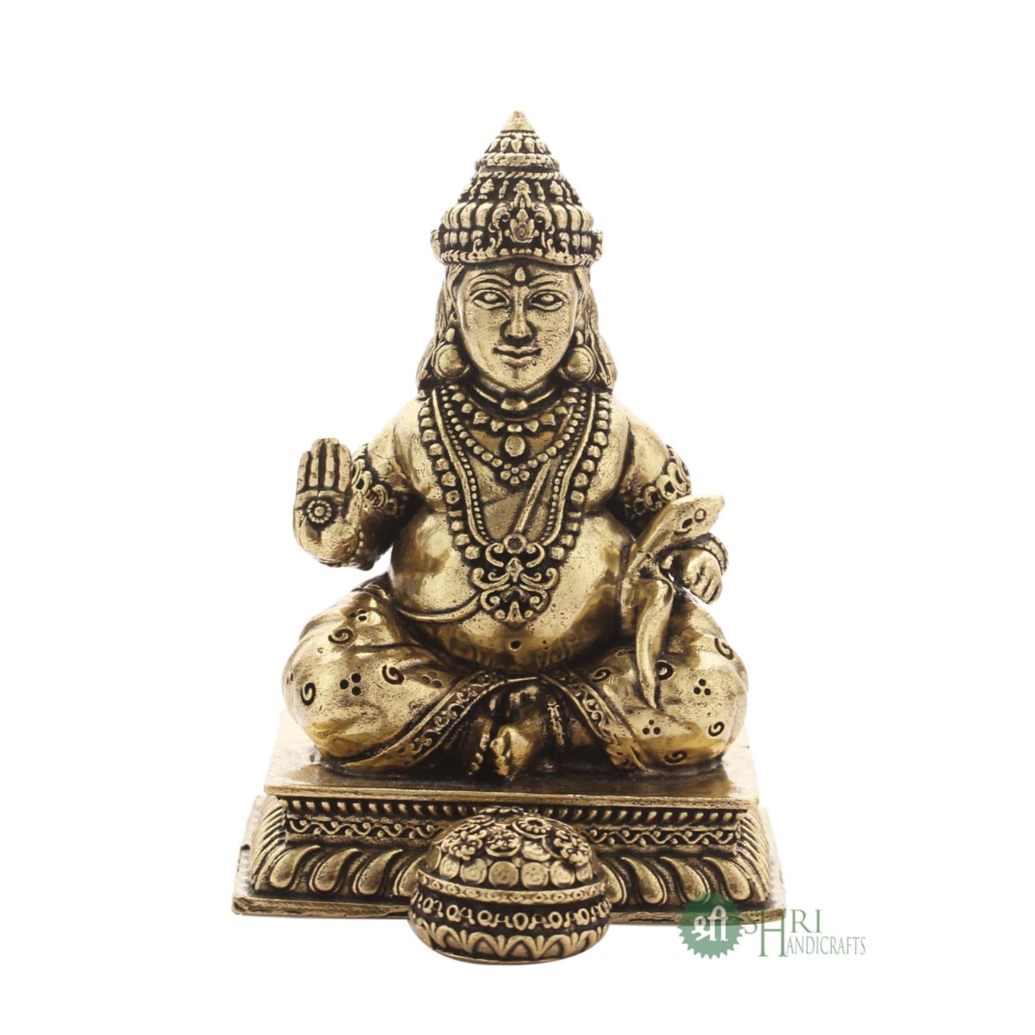 Handcrafted Brass Lord Kuber Statue, Kuber Murti Hindu God Idol Figurine, Brass