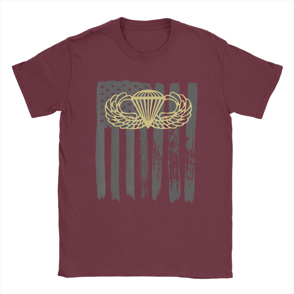 Army Parachute Wings Badge and US Flag Airborne T Shirt Short Sleeves Vintage Tops Summer 100 Cotton Oversize Tees
