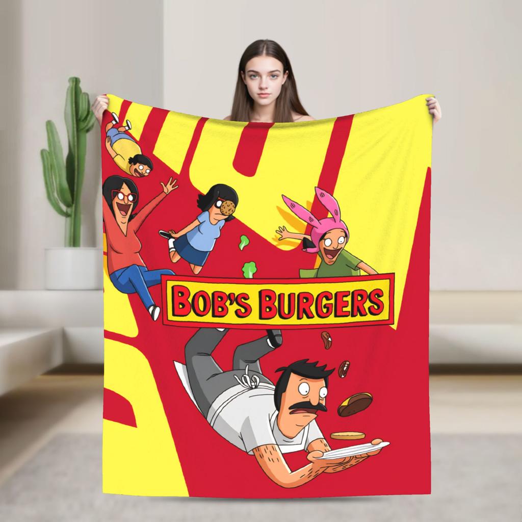 Super Warm Blankets Camping Anime Bobs Funny B-Burgers Throw Blanket Movie Flannel Bedspread For Home Decor Trend Sofa Bed Cover