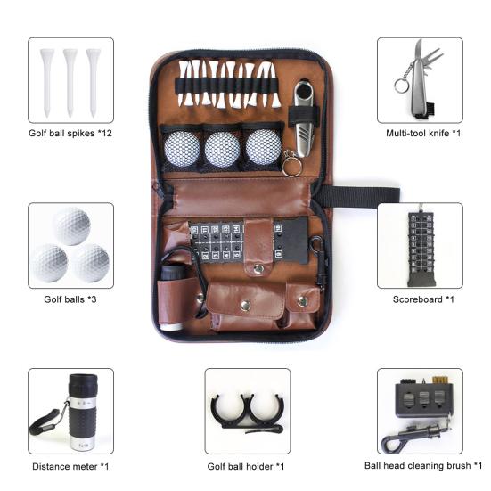 Golf Tools Case Multi-functional Golf Accessories Organizer Bag Faux Leather Large Capacity Golf Ball Tee Rangefinder Brush Holder Pouch