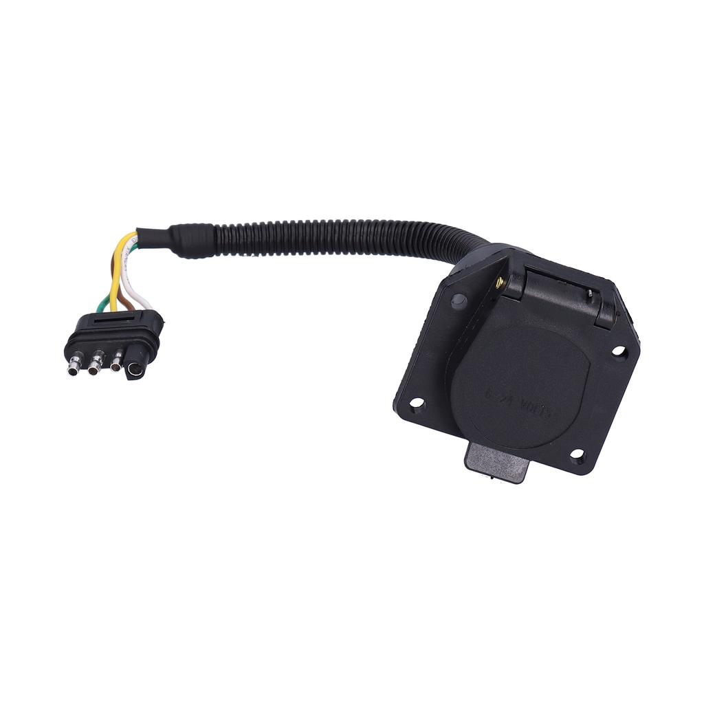 American 4 Flat to 7 Way Round Blade Trailer Plug Connector with Mounting Bracket 6‑24V