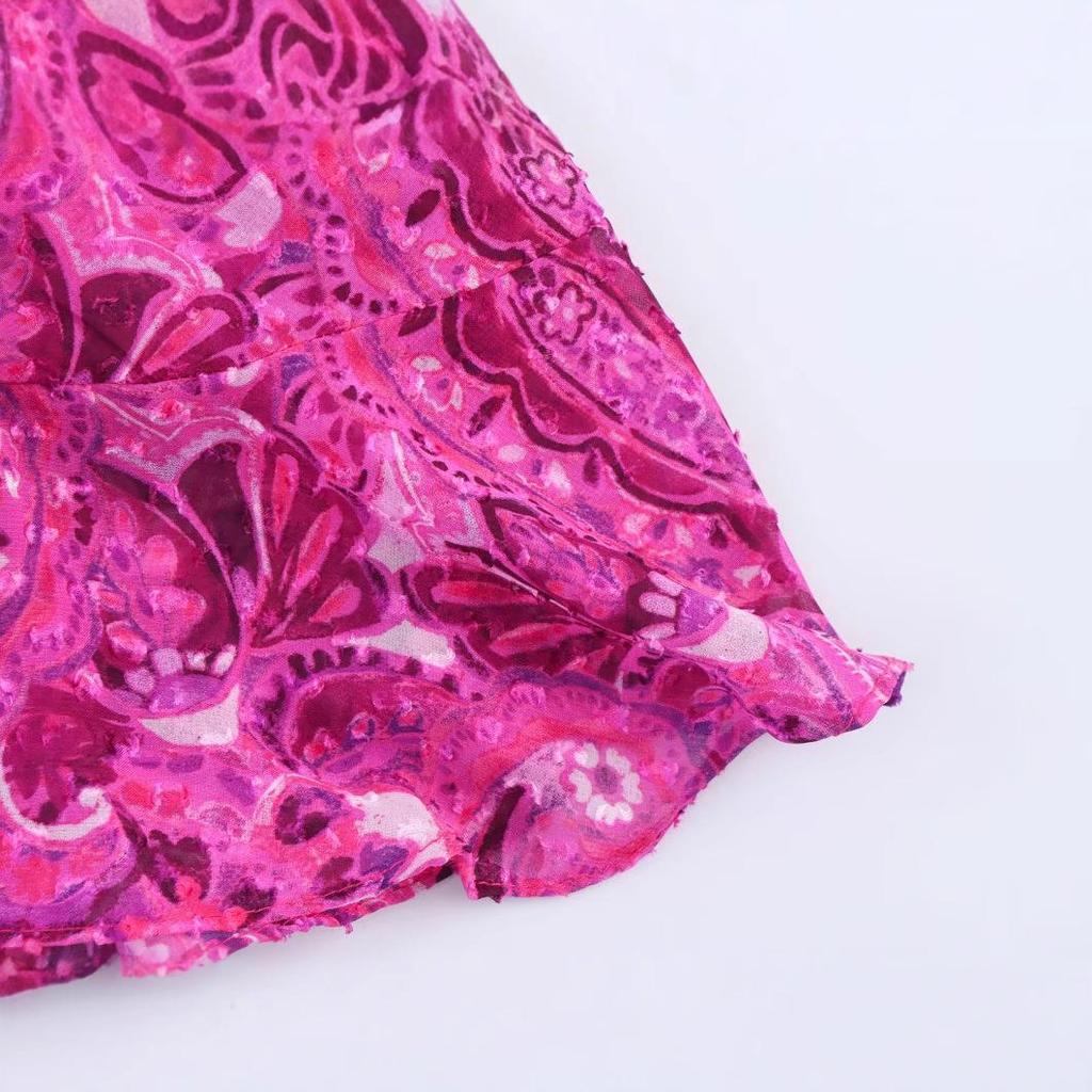 European & American Women's Summer 2025 Backless Patchwork Ruffle Hem Midi Dress with Spaghetti Straps