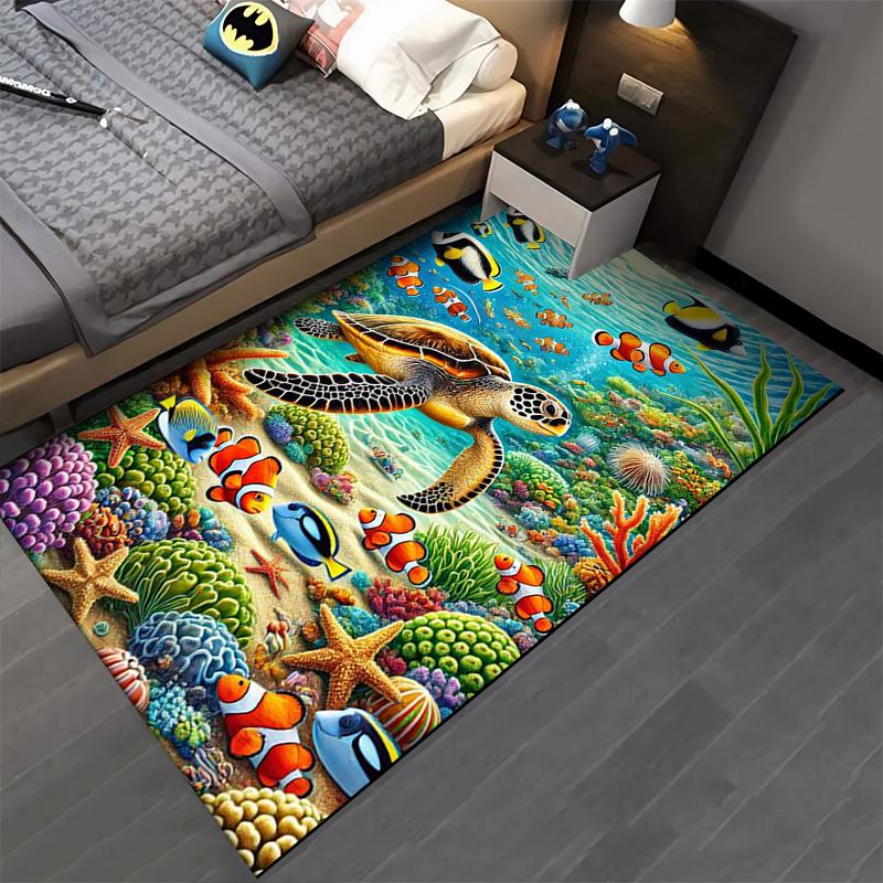 Bunter Unterwasser-Meeres-Szene Teppich mit Meeresschildkröten und Korallen-Design Geeignet für den Einsatz als rutschfester Teppich für Wohnzimmer, Schlafzimmer, Sofas