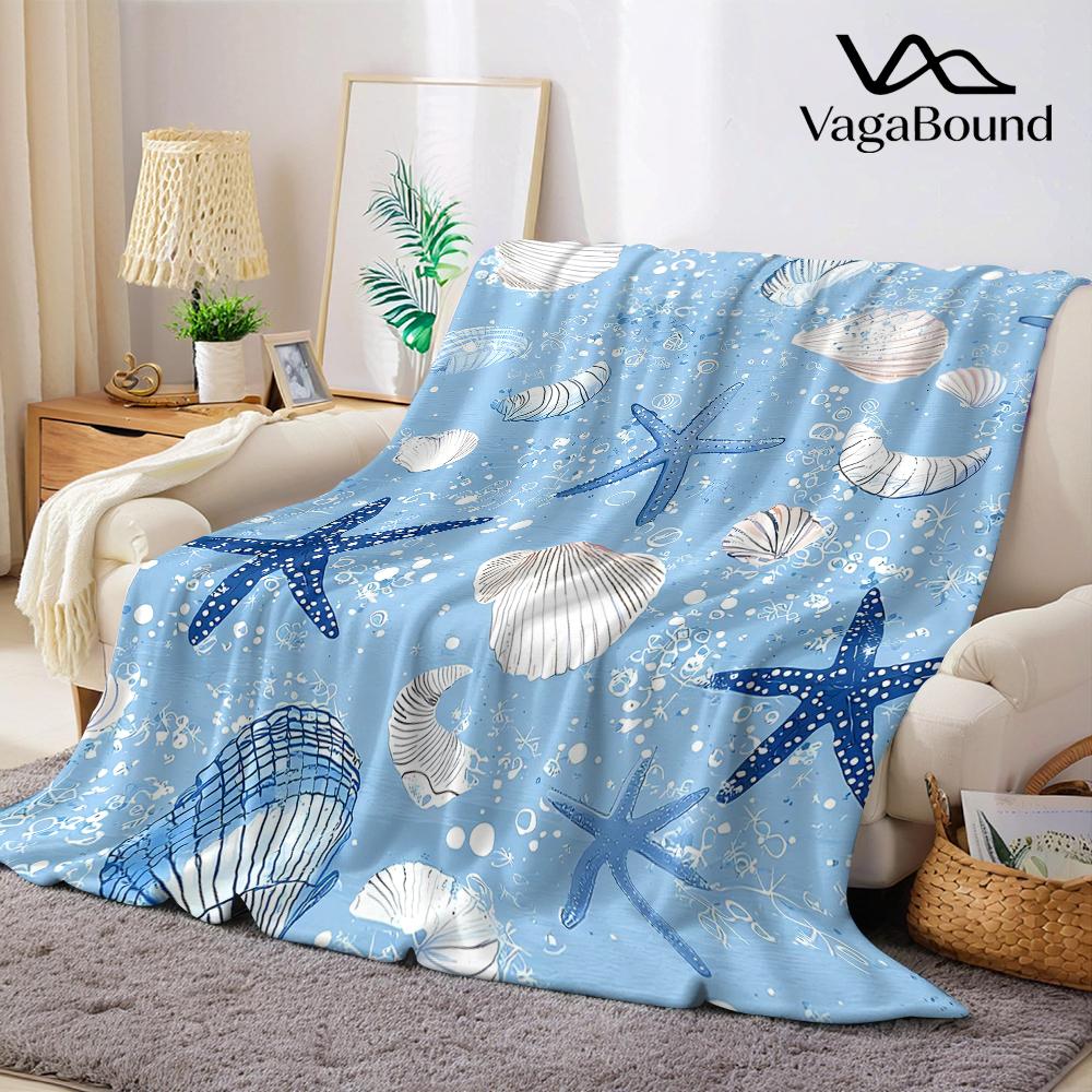 Blaue Meeresmuschel Flanelldecke Warm Weich Halloween Weihnachten Sofa Warm Gemütlich Dekoratives Dekor Geschenk für Alle Jahreszeiten