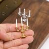 1/2 PCS Vintage 3-Arm Candelabra with Candles – 1:12 Miniature in Gold/Silver for Dollhouse, Fairy Garden & Micro Landscapes