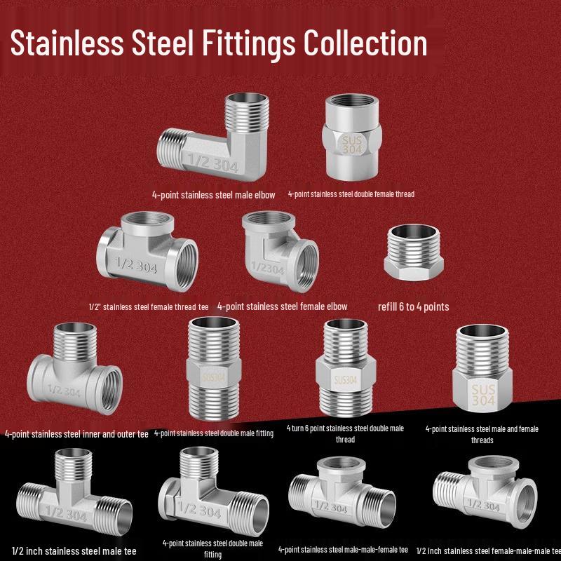 304 Stainless Steel Tee Elbow Water Pipe Fittings with Male/Female Threads