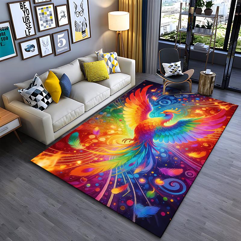 Colorful Phoenix Pattern Carpet, Vibrant Living Room Home Decor Rug Suitable for use as an anti-slip for living room bedroom sofas
