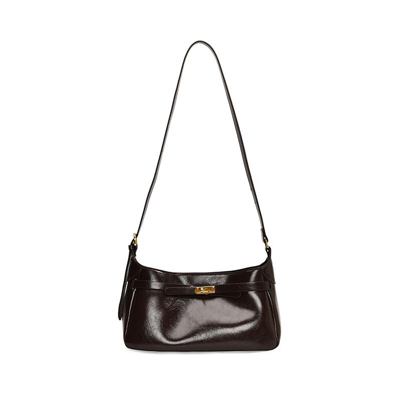 Premium retro oil wax leather small bag women's 2025 new casual versatile messenger bag fashionable shoulder armpit bag