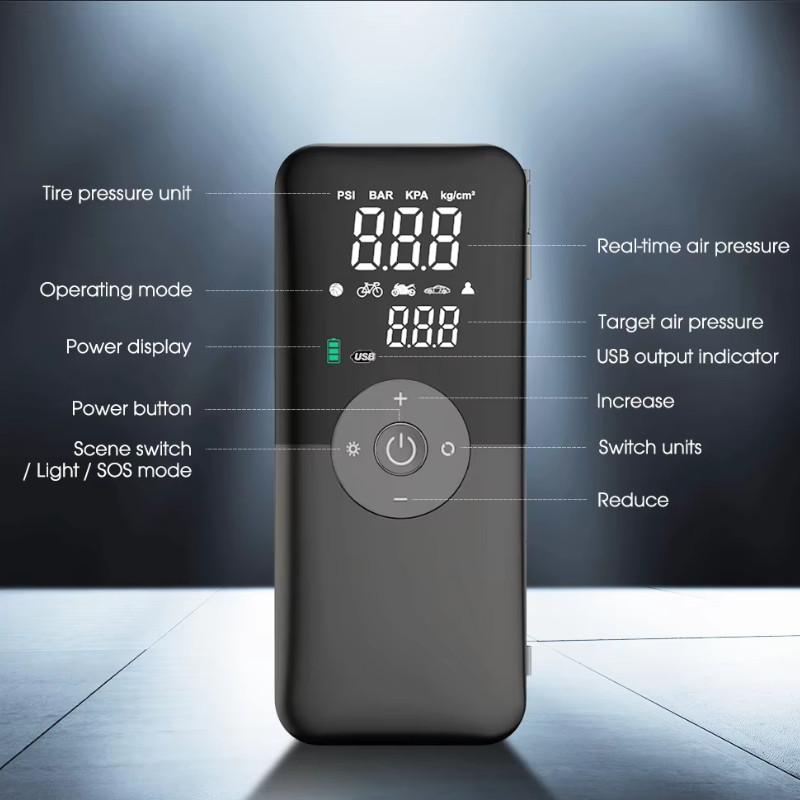 Multifunctional Rechargeable Air Pump Tire Inflator Cordless Portable Compressor Digital Display Car Tyre Inflator
