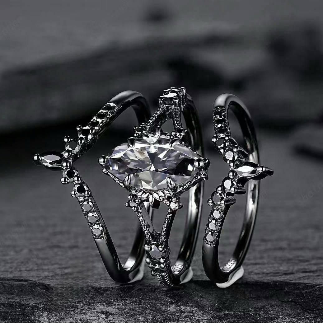 

Роскошный модный набор кольцо оружейный черный с инкрустацией цветными бриллиантами европейский и американский стиль обручальное украшение женское кольцо No. 6