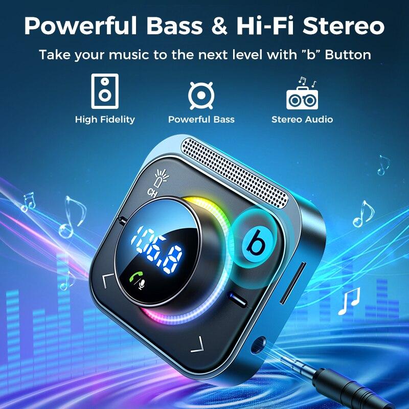 Bluetooth 5.3 FM/AUX Bluetooth Car Charger Adapter Air Vent Installation 3 Ports PD&QC 3.0 FM Bluetooth Car Transmitter