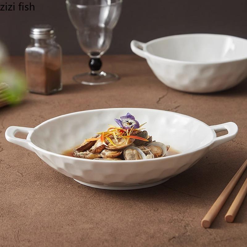 Bol à motifs en forme de marteau à double oreille, bol profond en céramique, saladier, bols à fruits, bols à soupe, cuisine moléculaire, vaisselle créative