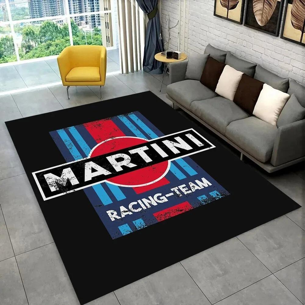 Martini Racing Kilimas Mėlynos Raudonos Juostelės Namų Dekoras Neslystantis Patvarus Modernus Svetainės Grindų Kilimėlis Su Logotipo Dizainu