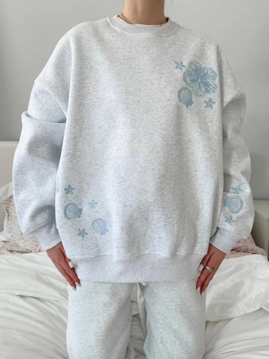 

Seasonal fashion popular small fresh loose personalized shell light printing thickened crew neck sweater XXXL