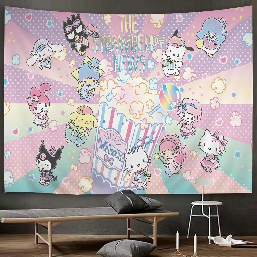 Cute Colorful Anime Character Tapestry Sanrio My Melody Wall Hanging Kawaii Bedroom Decor Aesthetic Backdrop for Home