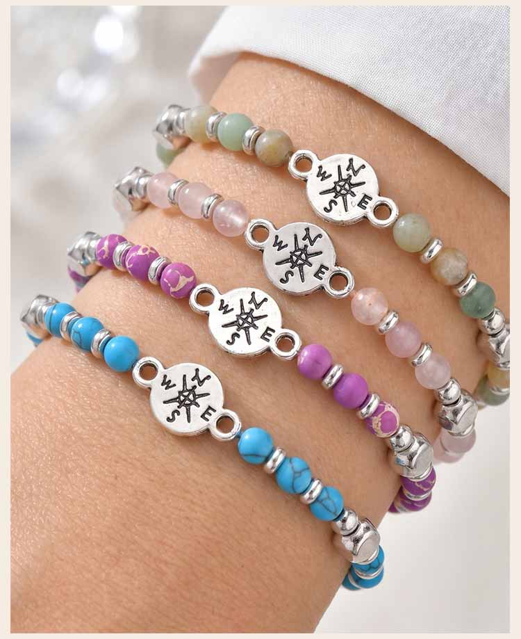 Class of 2026 Gift Compass Natural Stone Bracelet for Women Stainless Steel Beaded Healing Jewelry Waterproof Inspirational Gift