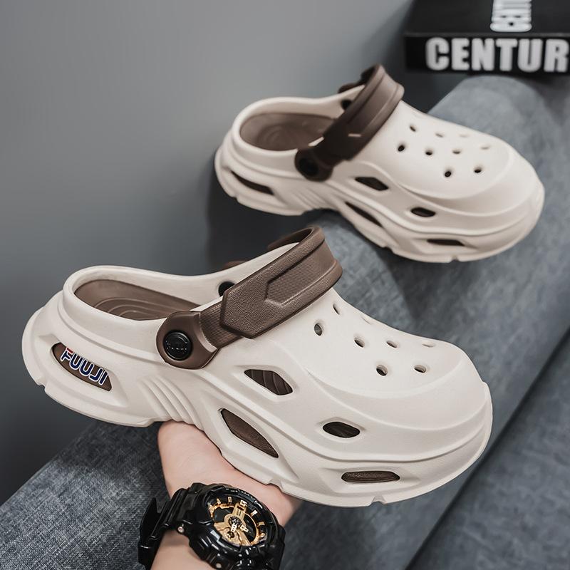 Men's New Comfortable and Trendy Fashion Daily Casual Round Head Thick Sole Color Matching Hole Shoes Breathable Bag Head Men's Shoes
