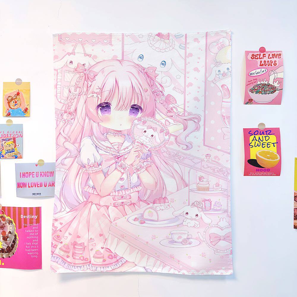 1Pc Mint Chocolate Cute Girl Tapestry, Sweet Girlish Heart Wall Hanging For Bedroom Dorm Room Home Wall Decor