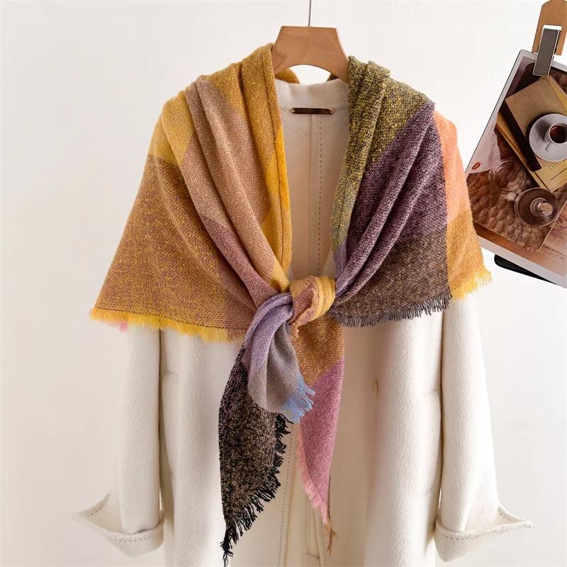 Cashmere Imitation Shawl Autumn Winter Warm Unisex Long Wraps Triangular Scarf Fashion Tassel Scarves Men Women Neckerchief