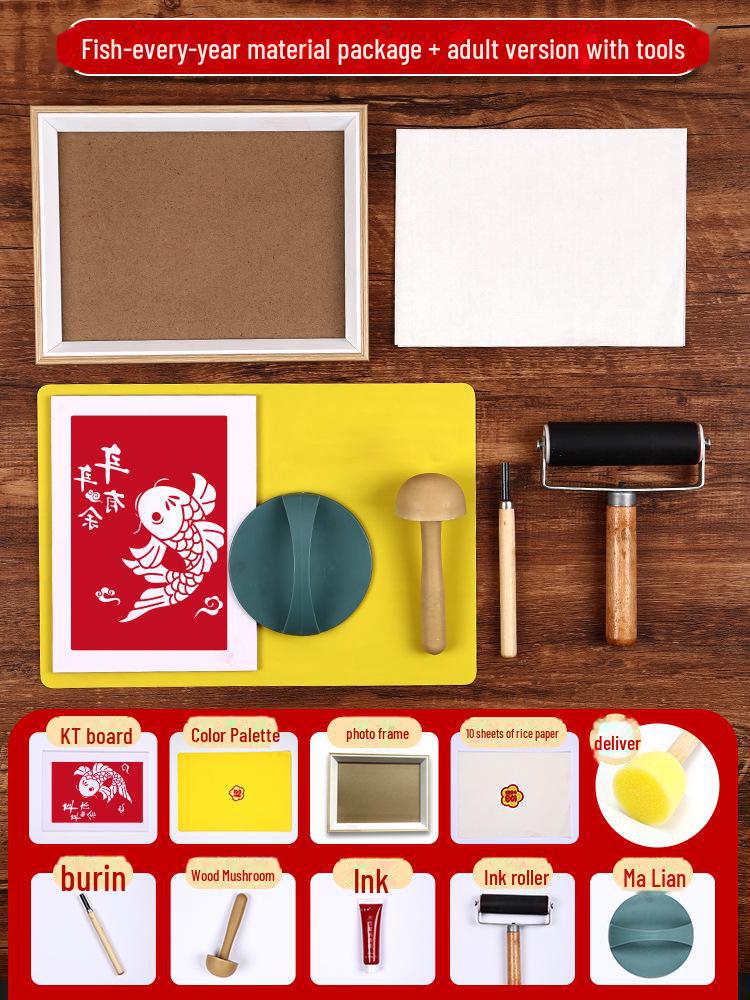 New Year Picture DIY Woodblock Printing Set: Non-Legacy Handmade Template Kit for New Year's Day Activities.