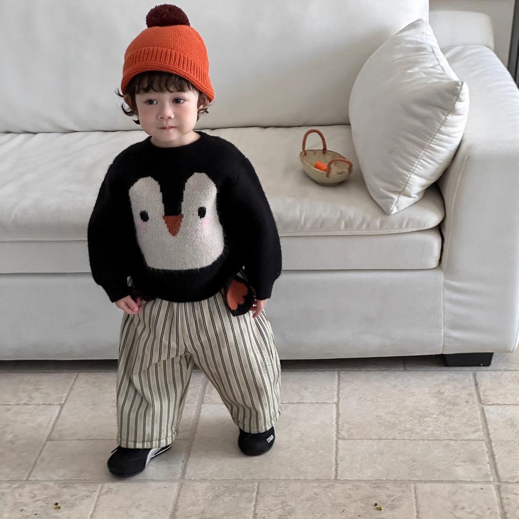 Children's clothing autumn and winter children's clothing baby penguin sweater boys thickened set