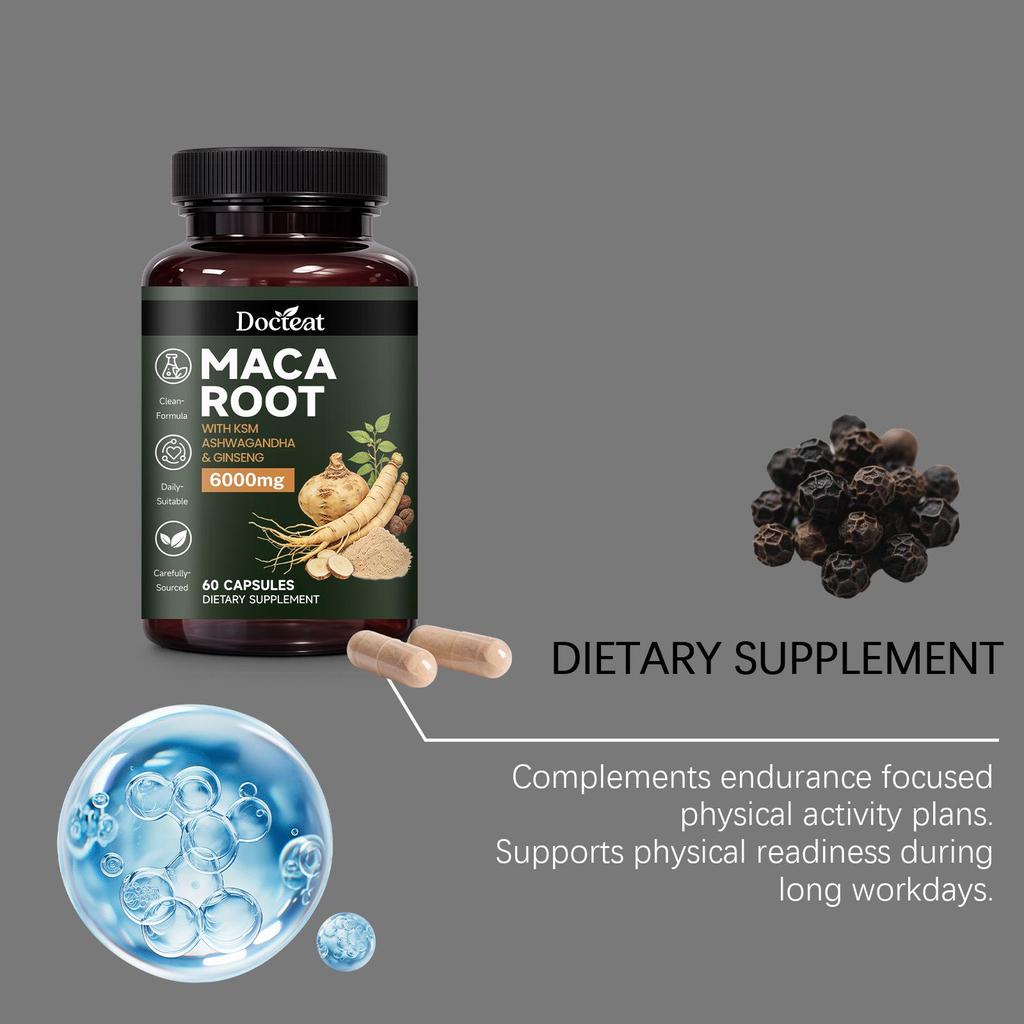DOCTEAT Maca Ginseng Energy Boost Capsules Dietary Supplement