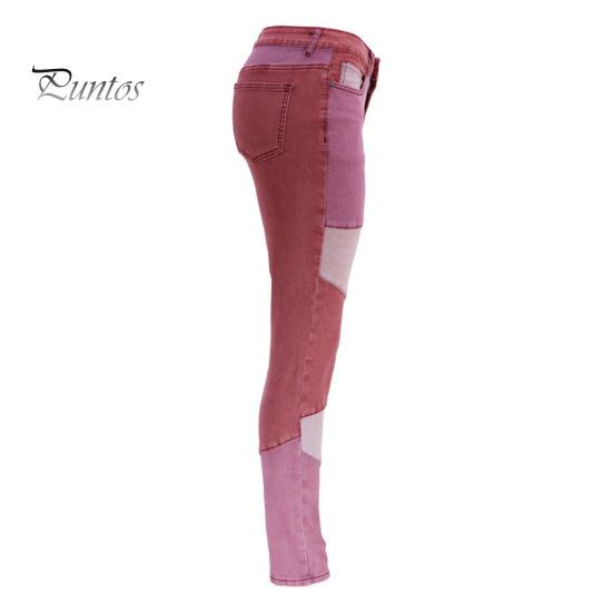 Pencil Jeans Color Block Multi Pockets Button Zipper Fly Women Denim Pants Butt-lifting High Waist Trousers Streetwear