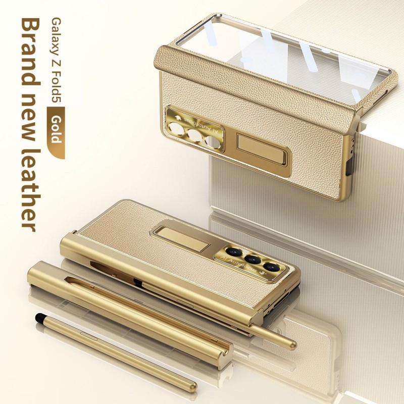 Magnetic Snap-on Case Galaxy Z Fold5 With Leather Texture Full Coverage Shockproof Kickstand Stylus Slot