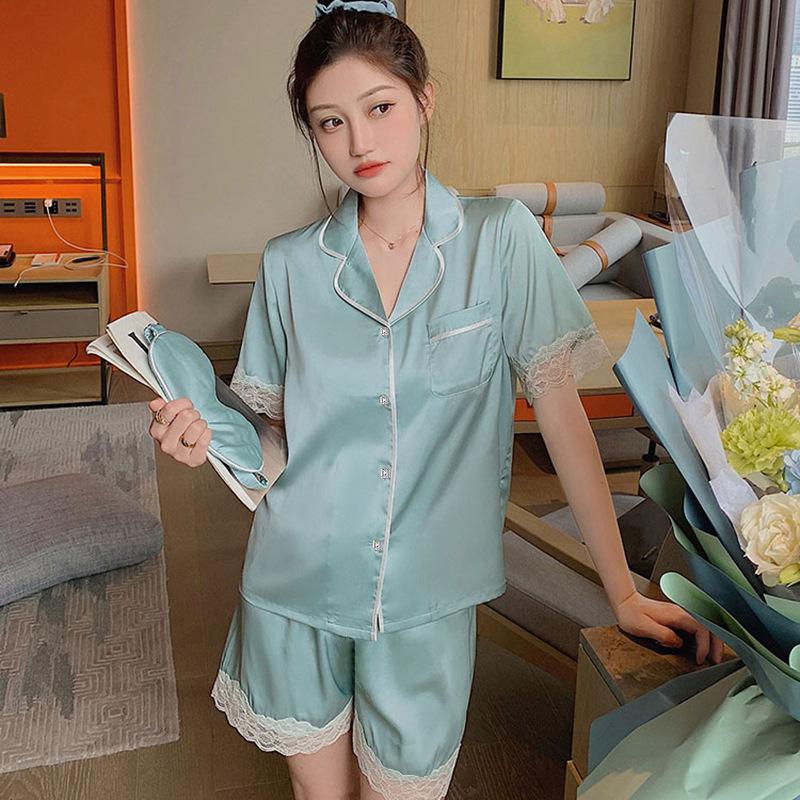 Ice Silk Pajamas Women'S Summer Suit Style High Value Short Sleeves Cool Loungewear
