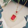 Necklace Women's European and American Fashion Hot Sale Rectangular Round Micro-inlaid Zircon Temperament Collarbone Chain High-end Accessories