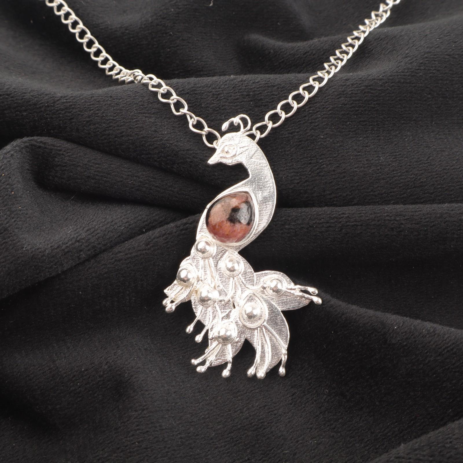 

Natural Black Rhodonite Gemstone 925 Sterling Silver Jewelry Chain Pendant 2 CP-21-23