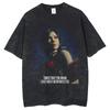 Tricou Vintage Spalăcit cu Portret Realist Ada Wong din Resident Evil, Tricou Unisex Streetwear pentru Fani Jocuri Survival Horror, Bumbac 100% Casual cu Mânecă Scurtă