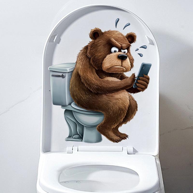 1 PC Funny Animal PVC Toilet Seat Stickers Monkey Zebra Giraffe Decals Waterproof Bathroom Wall Door Decor Creative Removable Decals