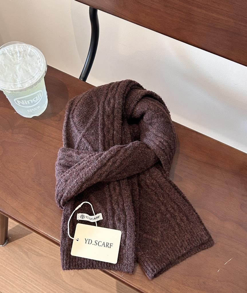 16 New Rhombus Blended Korean Knitted Wool Scarf Women's Winter Warm Versatile Student Solid Color Shawl