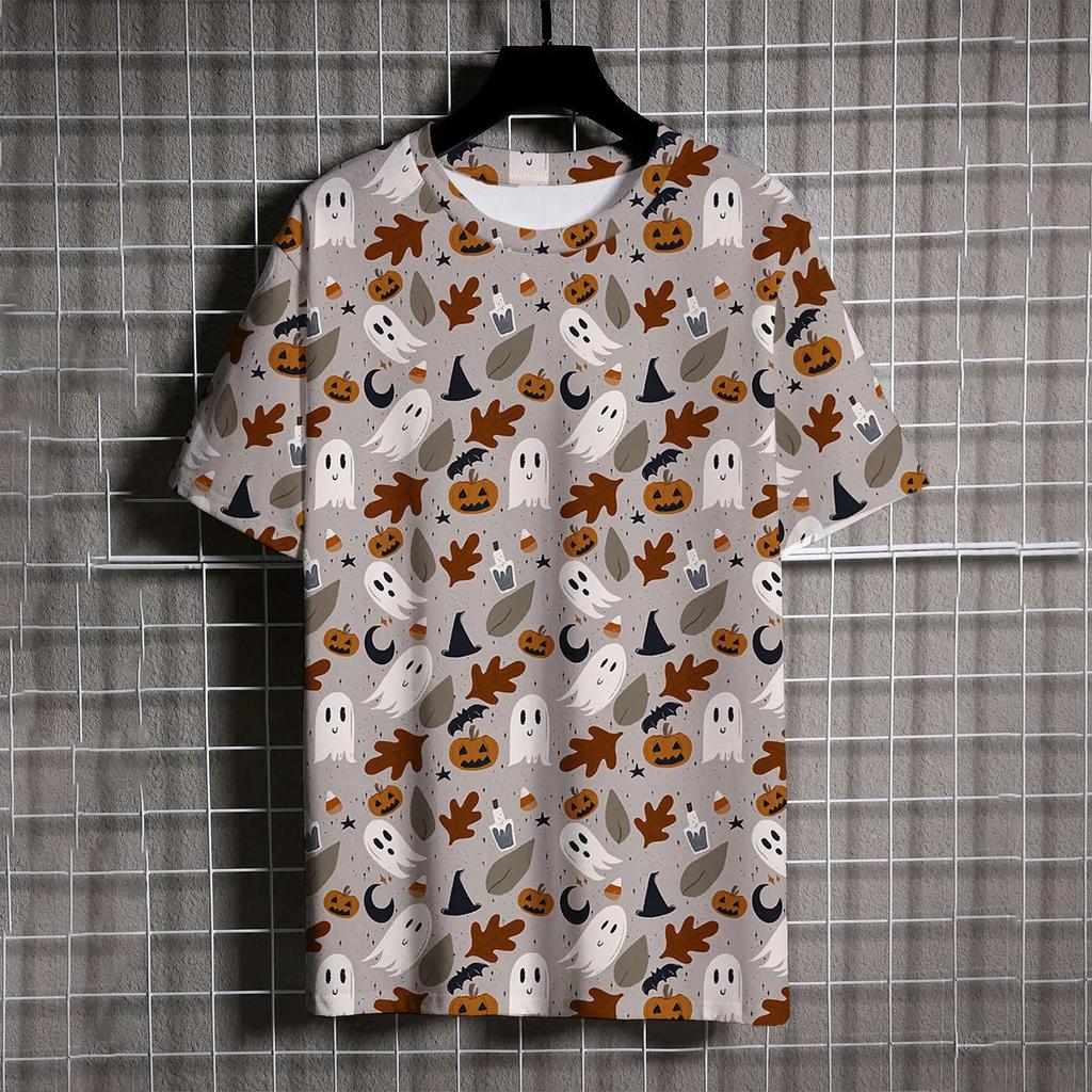 New Cartoon 3D Pattern Printed Men's T-shirt Hip Hop Trendy Harajuku Halloween Short Sleeve Casual O-Neck Fun T-shirt Loose Men's Trendy Top