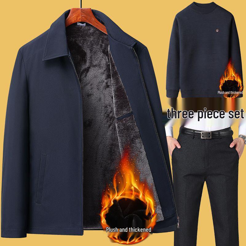 Men's Thickened Plush Jacket: Stylish Autumn/Winter Coat for Middle-Aged and Elderly Men